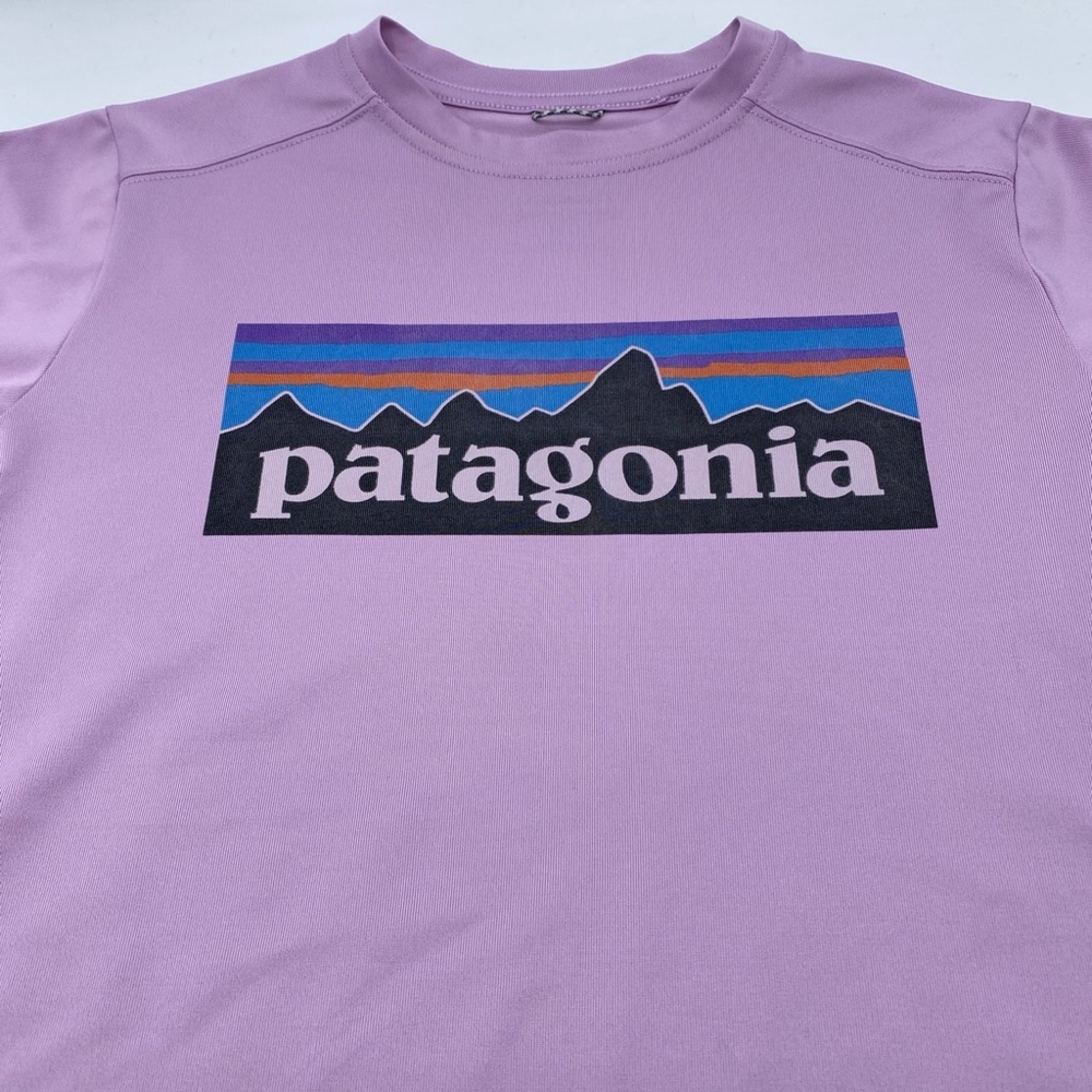 Patagonia Kids Capilene Silk-weight UPF T Short Sleeve Shirt Purple Large 12 LG - Picture 2 of 6
